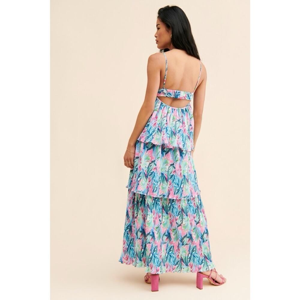 Anthropologie Saylor Mauve Dress Maxi Pleated Floral Size L $249 - Picture 3 of 12